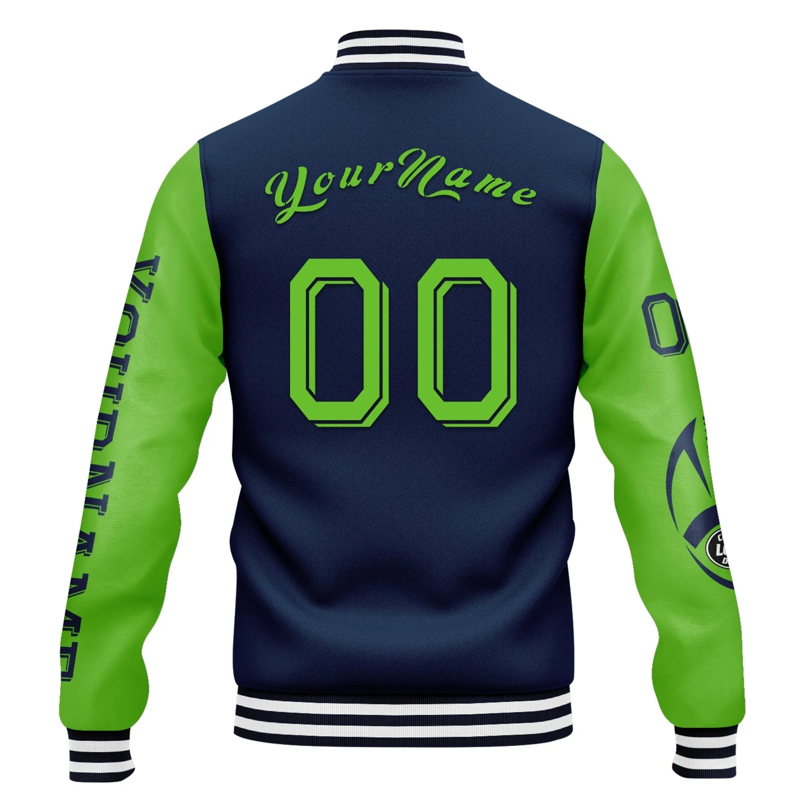 Custom Blue Green Seattle Jacket Bomber Full-Snap Varsity Letterman Personalized Jacket FZ005SX-D020290-27