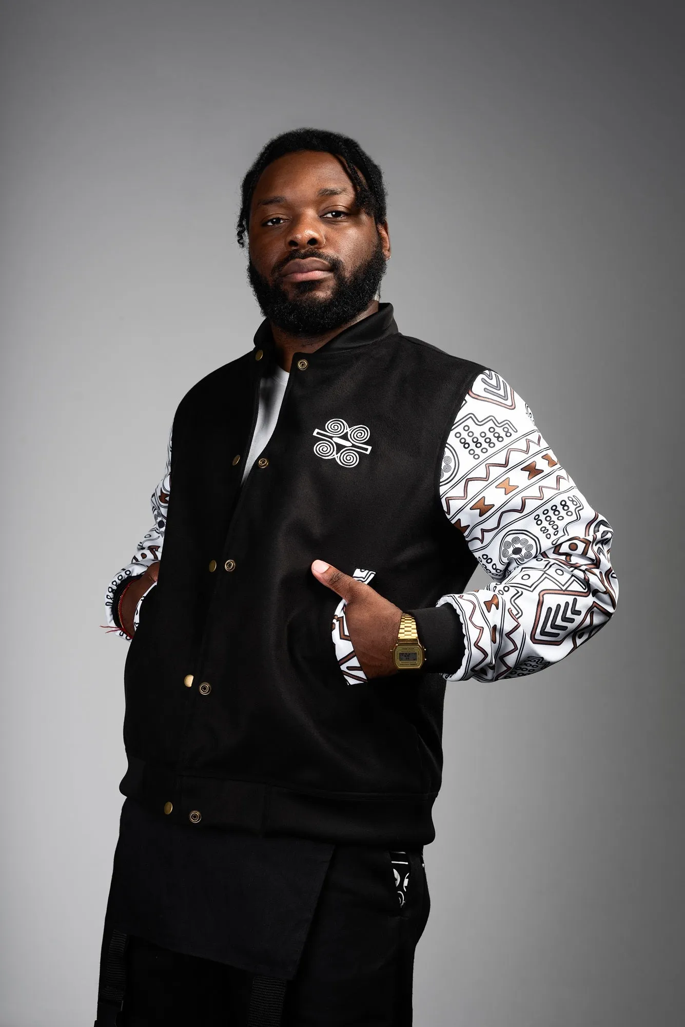 Mens - Mudcloth Varsity Jacket (WHT)