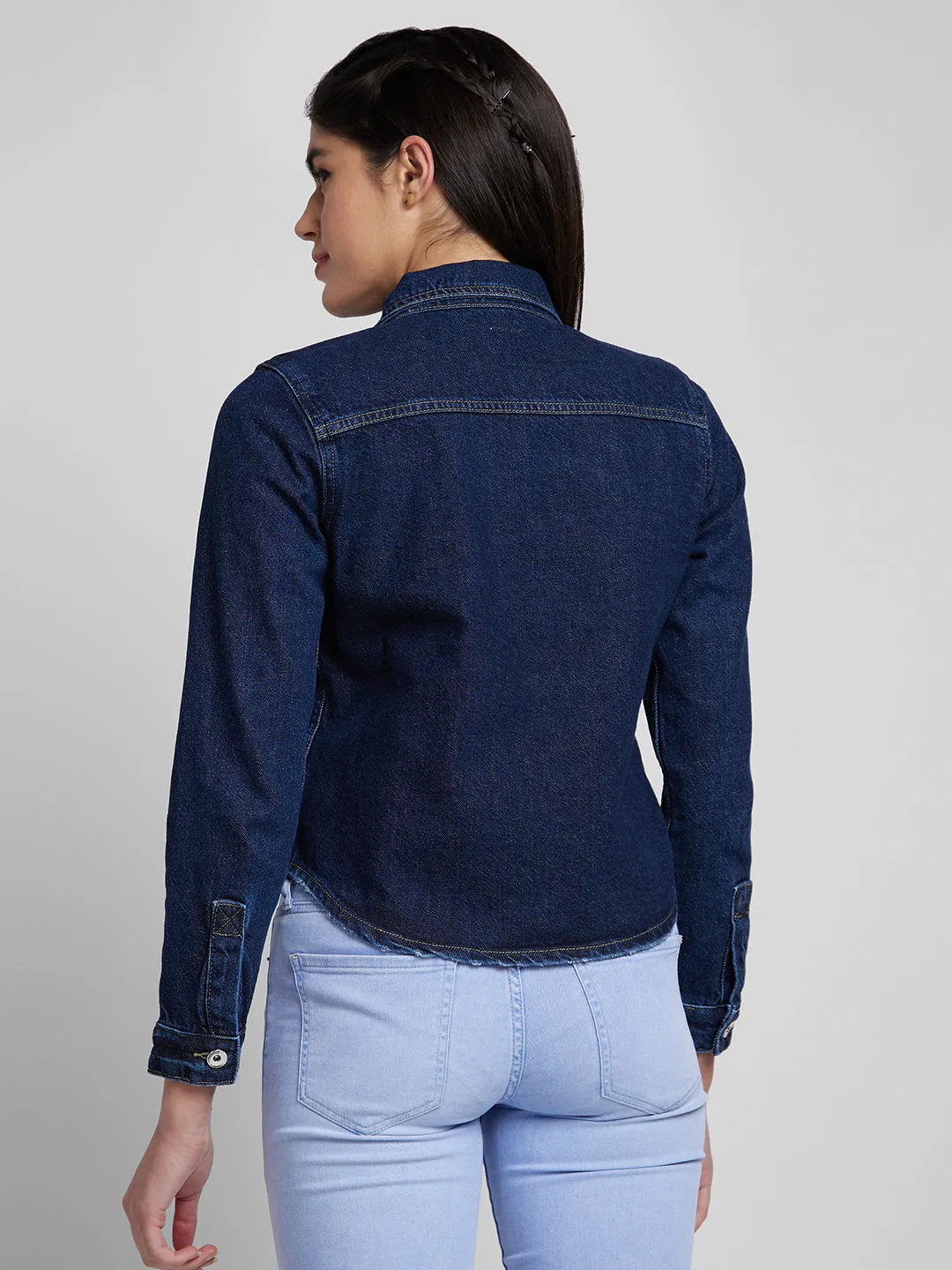 Spykar Women Dark Blue Cotton Regular Fit Denim Jacket