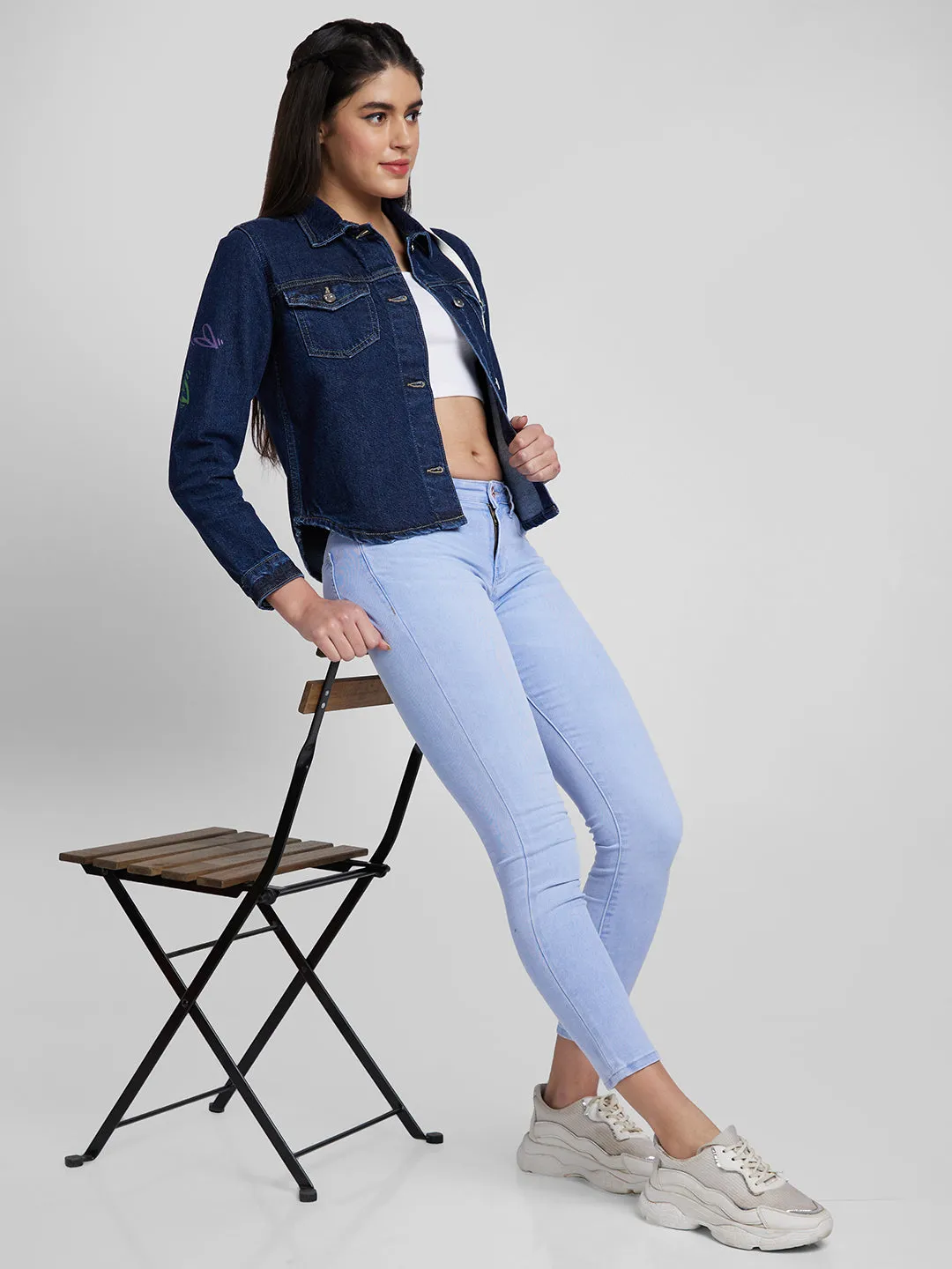 Spykar Women Dark Blue Cotton Regular Fit Denim Jacket