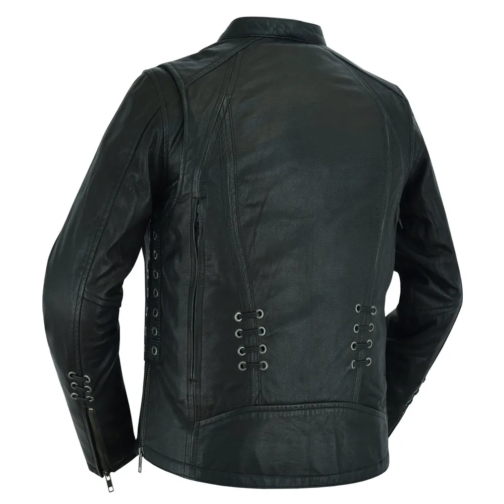 Women's Stylish Jacket with Grommet and Lacing Accents